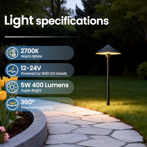 ZZXX All-in-One Low Voltage Landscape Lighting Kit 4-Pathway Lights with 40W Transformer, 5W Dusk to Dawn Outdoor Lighting, IP66 Waterproof LED Landscape Lights, Outdoor Lights 2700K for Yard Patio - Image 4