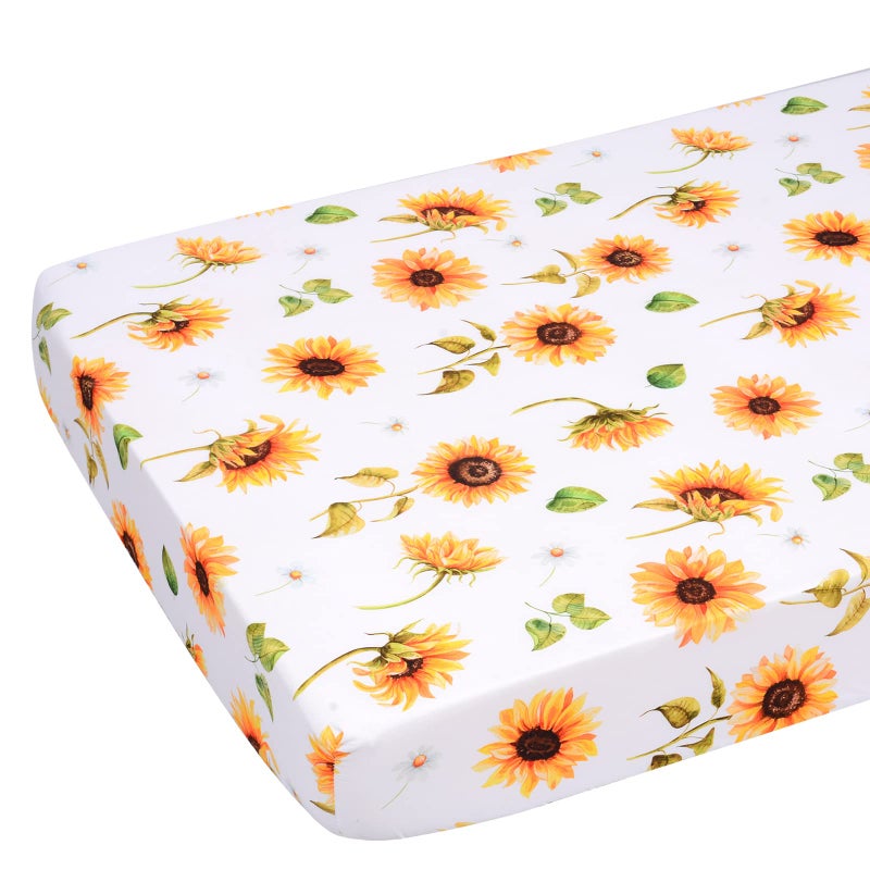 JISEN Baby Crib Sheet 1 Piece Portable Fitted Crib Sheet for Standard Crib and Toddler Mattresses Nursery Bed Decor for Boys Girls 28x52 Inch Sunflowers