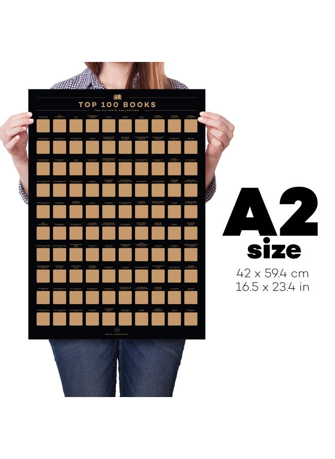 Enno Vatti - 100 Books Scratch Off Poster - Top Reads of All Time Bucket List 42cm x 60cm - Image 1