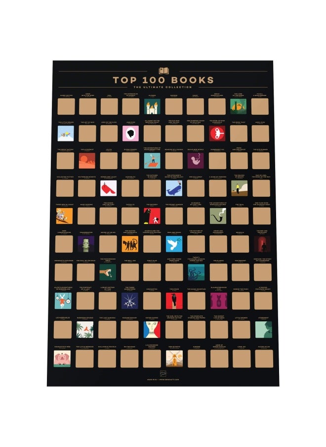 Enno Vatti - 100 Books Scratch Off Poster - Top Reads of All Time Bucket List 42cm x 60cm - Image 1