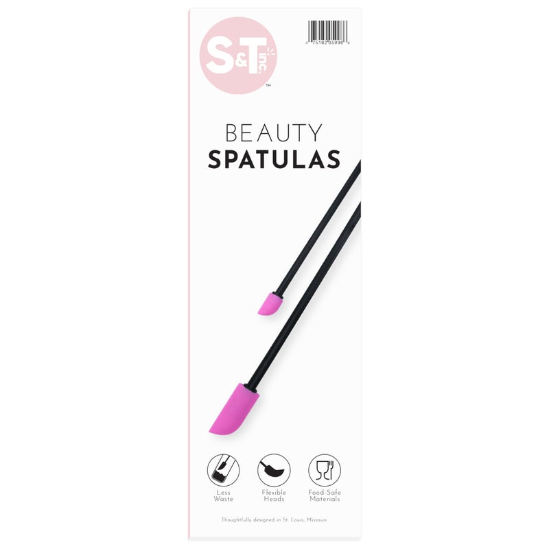 S&T INC. Makeup Spatula, Large and Mini Silicone Spatula Set for Cosmetics, Shampoo, Hair Care, and Skin Care Products, 2 Piece Set, Black/Pink - Image 1