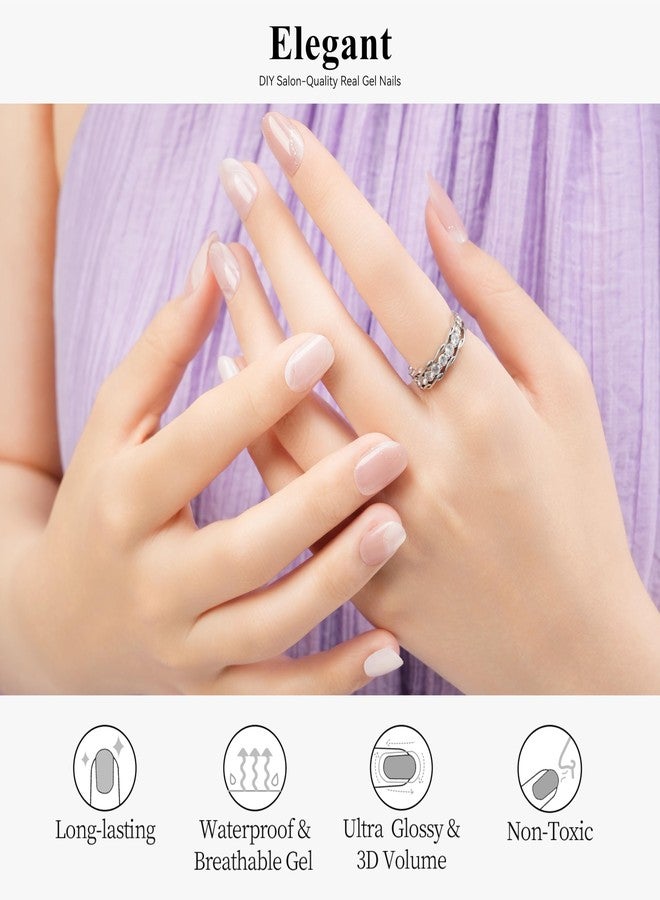 Drizzle Semi Cured Gel Nail Strips, Real Nail Polish Art Stickers (UV Light Required),Glitter, Solid Color, Full Wraps Long Lasting Waterproof, Nail Strips Decal for Women (Elegant) - Image 2