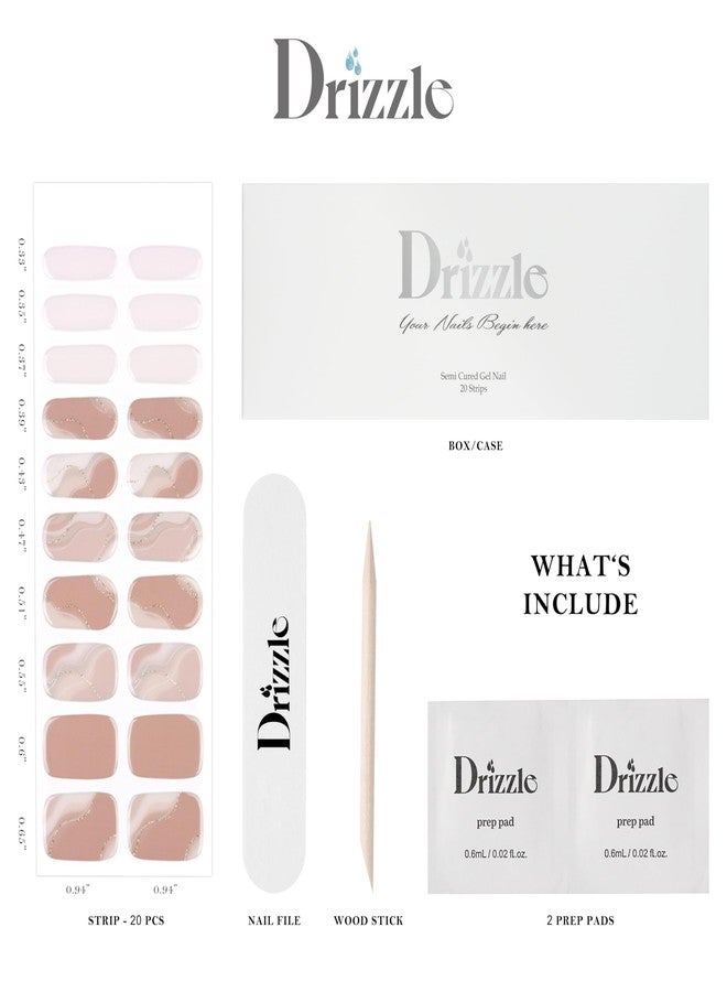 Drizzle Semi Cured Gel Nail Strips, Real Nail Polish Art Stickers (UV Light Required),Glitter, Solid Color, Full Wraps Long Lasting Waterproof, Nail Strips Decal for Women (Elegant) - Image 5