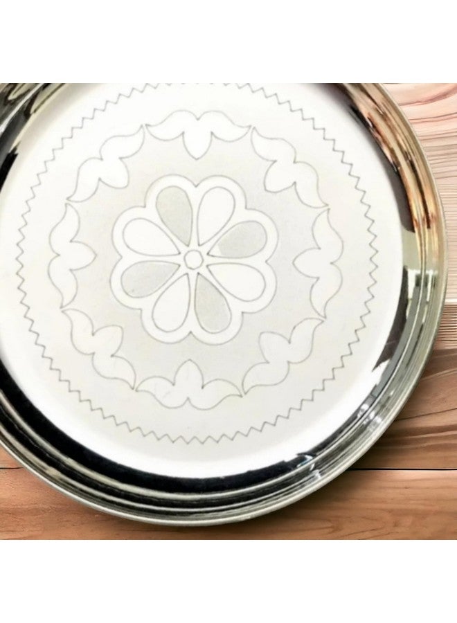 Sigaram 8 Inch German Silver Floral Disign Pooja Plate for Home &Temple Pooja Decore K2341 - Image 2