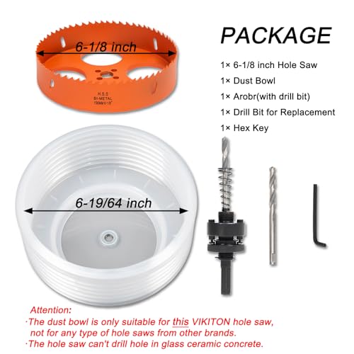 VIKITON 6-1/8 Hole Saw for Recessed Lights, 6.1 Inch Hole Cutter with Dust Bowl Catcher for Led Recessed Lighting 6 Inch and Wood Metal Drywall, Bi-Metal Construction - Image 3