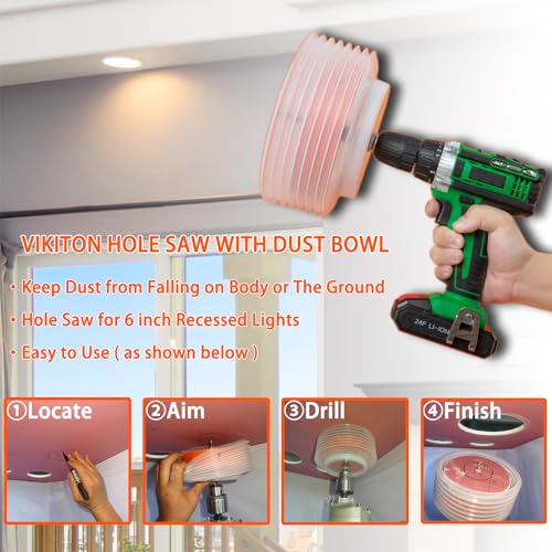 VIKITON 6-1/8 Hole Saw for Recessed Lights, 6.1 Inch Hole Cutter with Dust Bowl Catcher for Led Recessed Lighting 6 Inch and Wood Metal Drywall, Bi-Metal Construction - Image 2