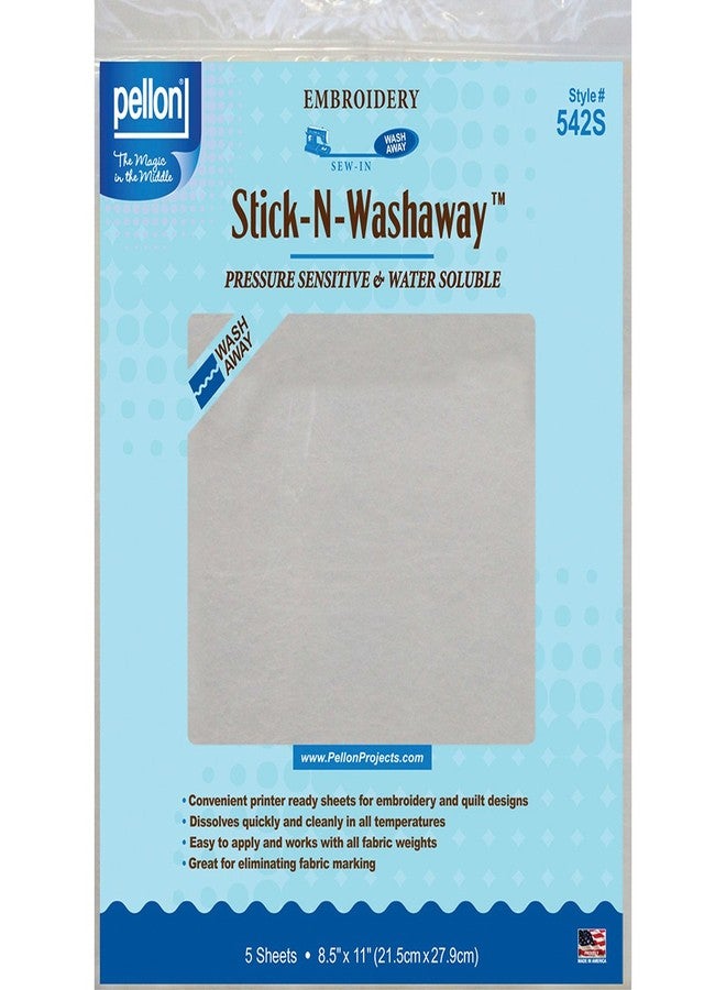 Pellon, White, Stick-N-Washaway Stabilizer, 8.5 by 11-Inch, 5-Pack (542S)