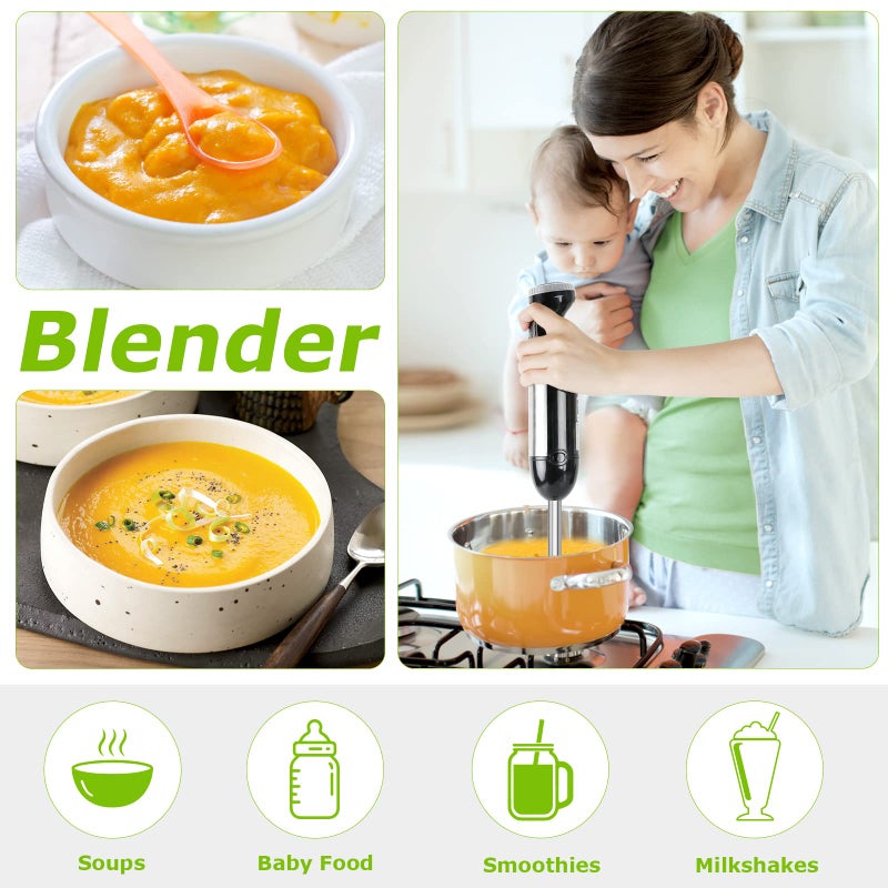 Bonsenkitchen خلاط بونس كيتشن 4 في 1 اليدوي، 20 سرعة خلاط يدوي مع وضع توربو، شفرة من الفولاذ المقاوم للصدأ، خفاقة بيض، كوب قياس ووعاء مفروم، خلاط عصا للحساء، سموذي، هريس، طعام أطفال - Image 3