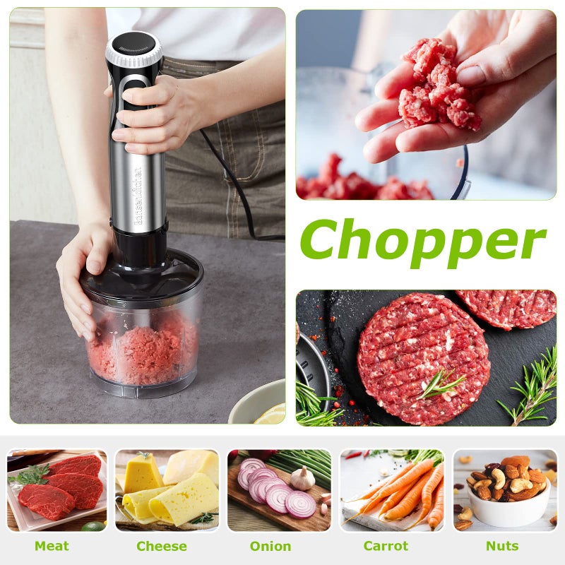 Bonsenkitchen خلاط بونس كيتشن 4 في 1 اليدوي، 20 سرعة خلاط يدوي مع وضع توربو، شفرة من الفولاذ المقاوم للصدأ، خفاقة بيض، كوب قياس ووعاء مفروم، خلاط عصا للحساء، سموذي، هريس، طعام أطفال - Image 5