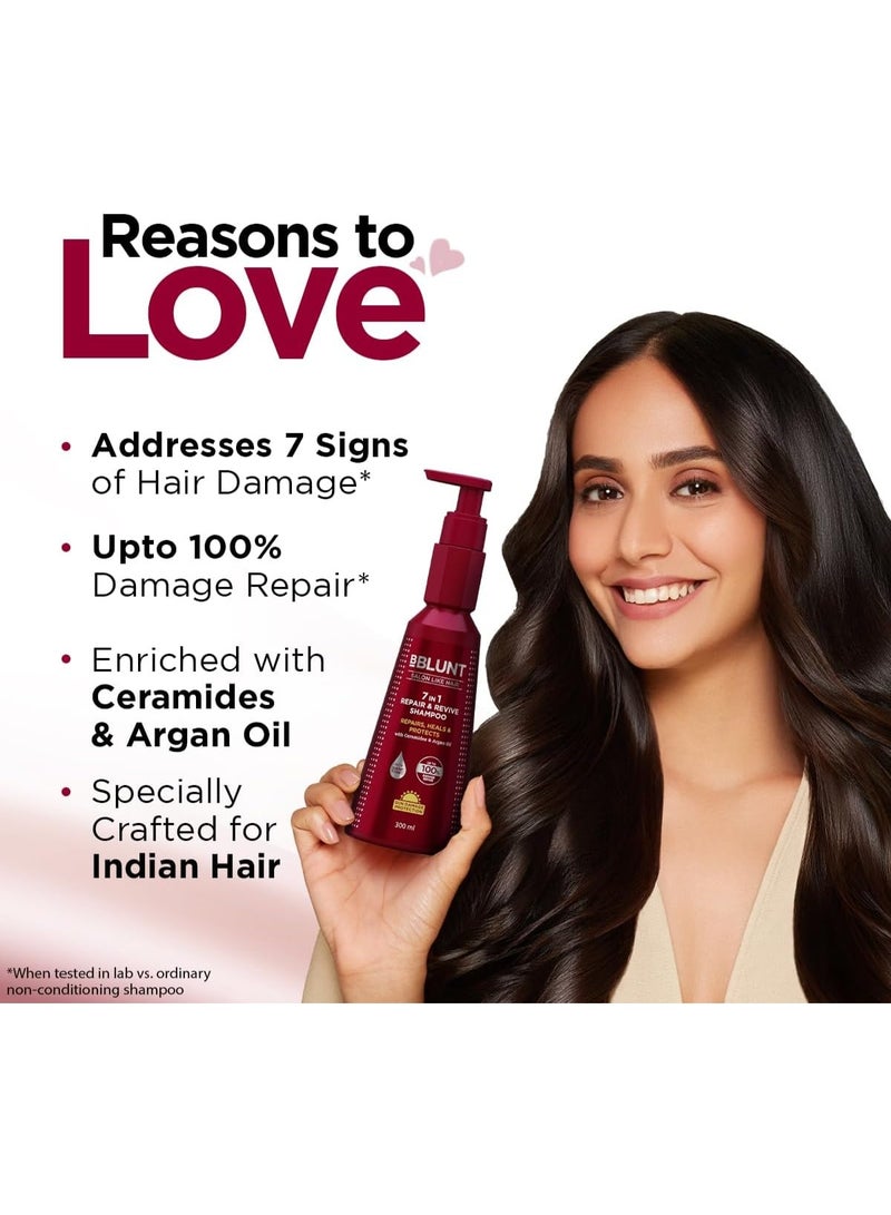 BBLUNT 7 in 1 Repair & Revive Shampoo for Upto 100% Damage Repair - 300ml | Addresses 7 Signs of Hair Damage | Enriched with Ceramides & Argan Oil - Image 3