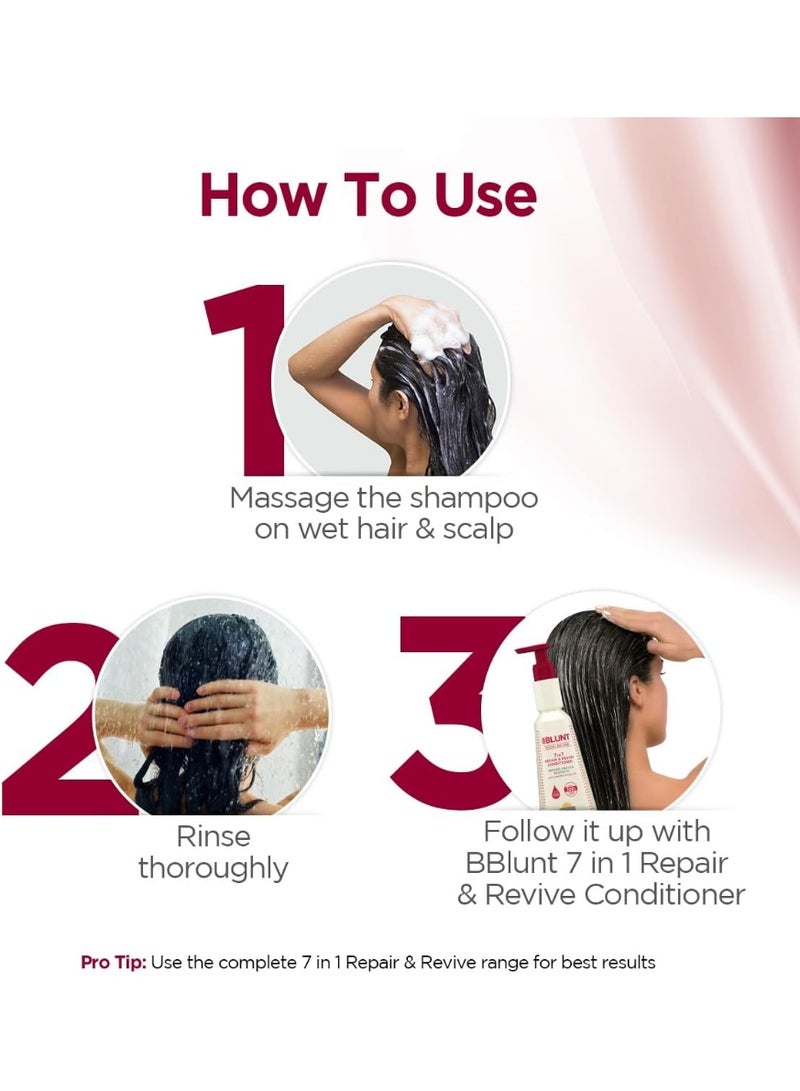 BBLUNT 7 in 1 Repair & Revive Shampoo for Upto 100% Damage Repair - 300ml | Addresses 7 Signs of Hair Damage | Enriched with Ceramides & Argan Oil - Image 4