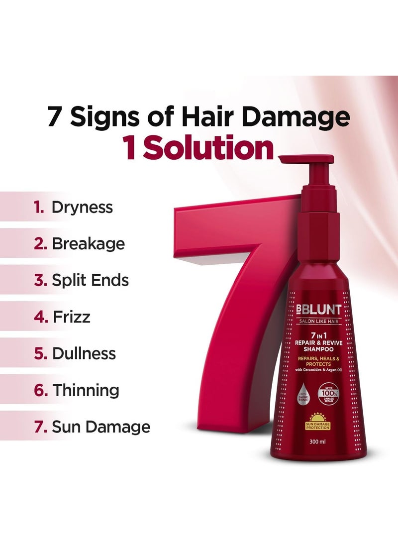 BBLUNT 7 in 1 Repair & Revive Shampoo for Upto 100% Damage Repair - 300ml | Addresses 7 Signs of Hair Damage | Enriched with Ceramides & Argan Oil - Image 2