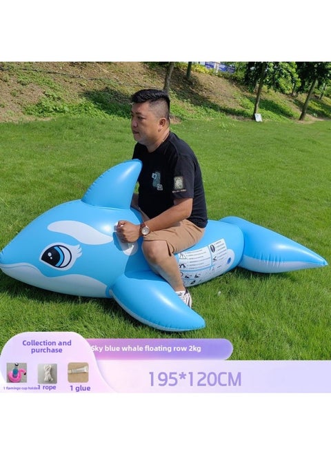 Dwl Flamingo Swimming Ring Inflatable Mount Unicorn Adult And Kidsren Floating Bed Water Red Crane Swimming Pool Floating-The Outer Diameter After Inflation:Single (without Pump)-Inner Diameter After Inflating:Sky Blue Whale