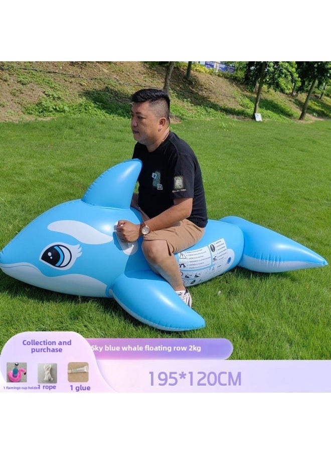 Generic - Dwl Flamingo Swimming Ring Inflatable Mount Unicorn Adult And Kidsren Floating Bed Water Red Crane Swimming Pool Floating-The Outer Diameter After Inflation:Single (without Pump)-Inner Diameter After Inflating:Sky Blue Whale - Image 1
