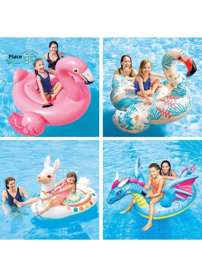 Generic - Dwl Flamingo Swimming Ring Inflatable Mount Unicorn Adult And Kidsren Floating Bed Water Red Crane Swimming Pool Floating-The Outer Diameter After Inflation:Single (without Pump)-Inner Diameter After Inflating:Sky Blue Whale - Image 1