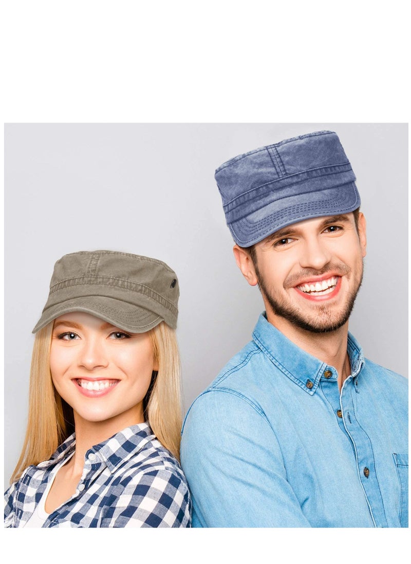SYOSI Cadet Army Caps Military Flat Top Caps Washed Cotton Cadet Cap Adjustable Military Style Hat Unisex Baseball Cap (3 Pieces Blue, Black, Army Green)  - Image 4