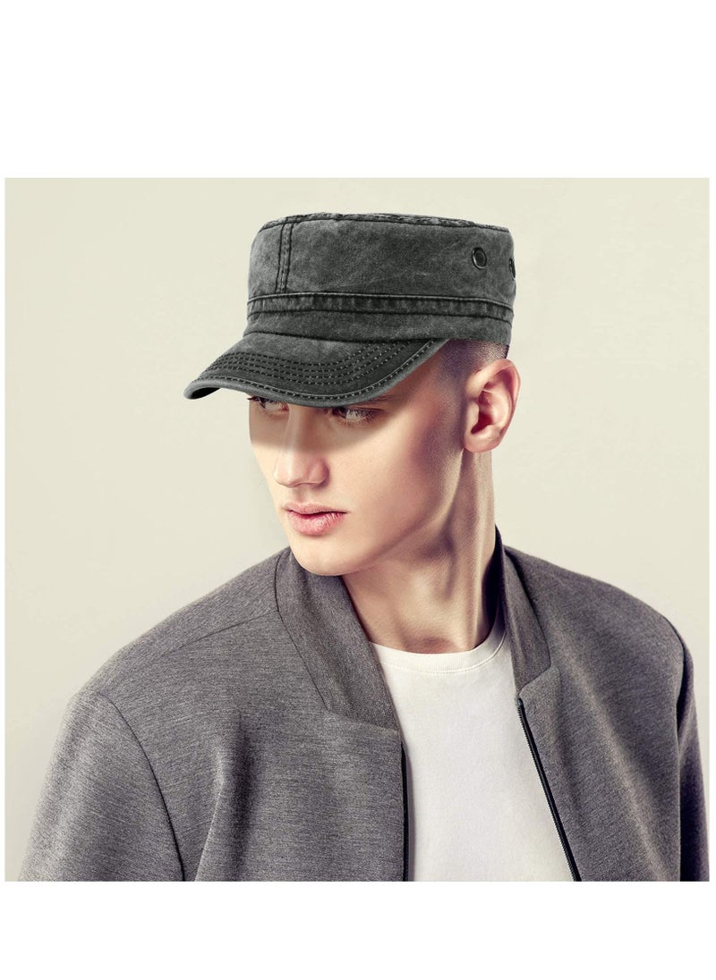 SYOSI Cadet Army Caps Military Flat Top Caps Washed Cotton Cadet Cap Adjustable Military Style Hat Unisex Baseball Cap (3 Pieces Blue, Black, Army Green)  - Image 3
