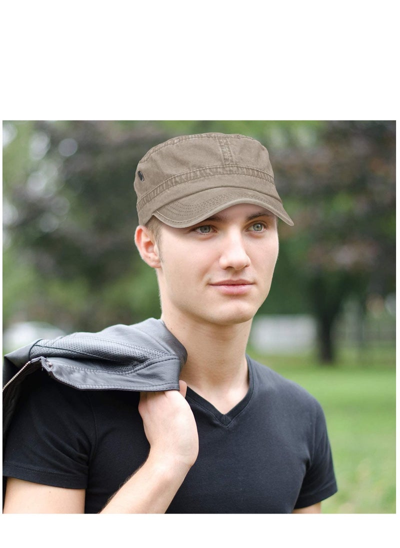 SYOSI Cadet Army Caps Military Flat Top Caps Washed Cotton Cadet Cap Adjustable Military Style Hat Unisex Baseball Cap (3 Pieces Blue, Black, Army Green)  - Image 2