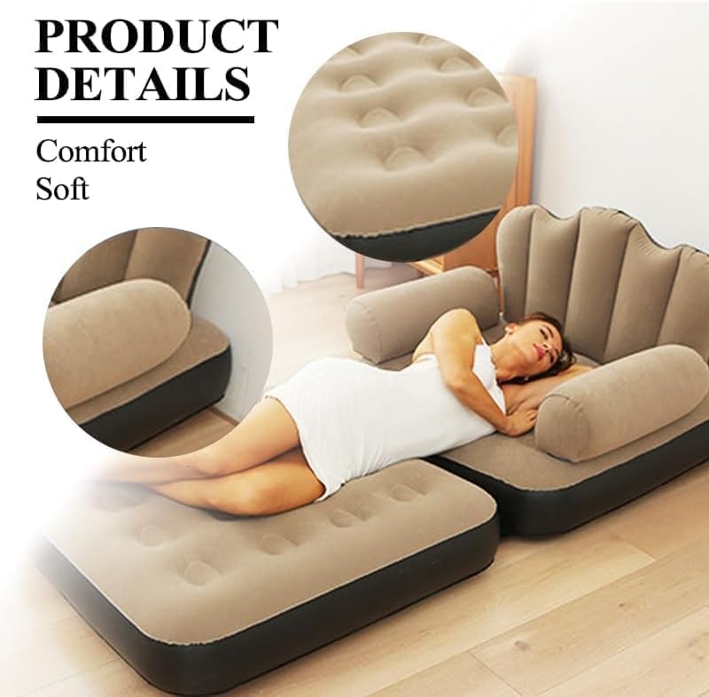 5-in-1 Inflatable Sofa Bed – Portable Inflatable Couch, Lazy Sofa for Adults, Quick Inflate, Foldable, Comfortable Air-Filled Lounge Chair for Indoor & Outdoor Use - Image 3