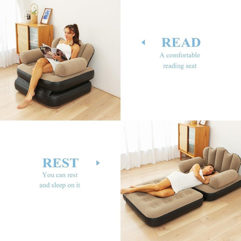 5-in-1 Inflatable Sofa Bed – Portable Inflatable Couch, Lazy Sofa for Adults, Quick Inflate, Foldable, Comfortable Air-Filled Lounge Chair for Indoor & Outdoor Use - Image 5