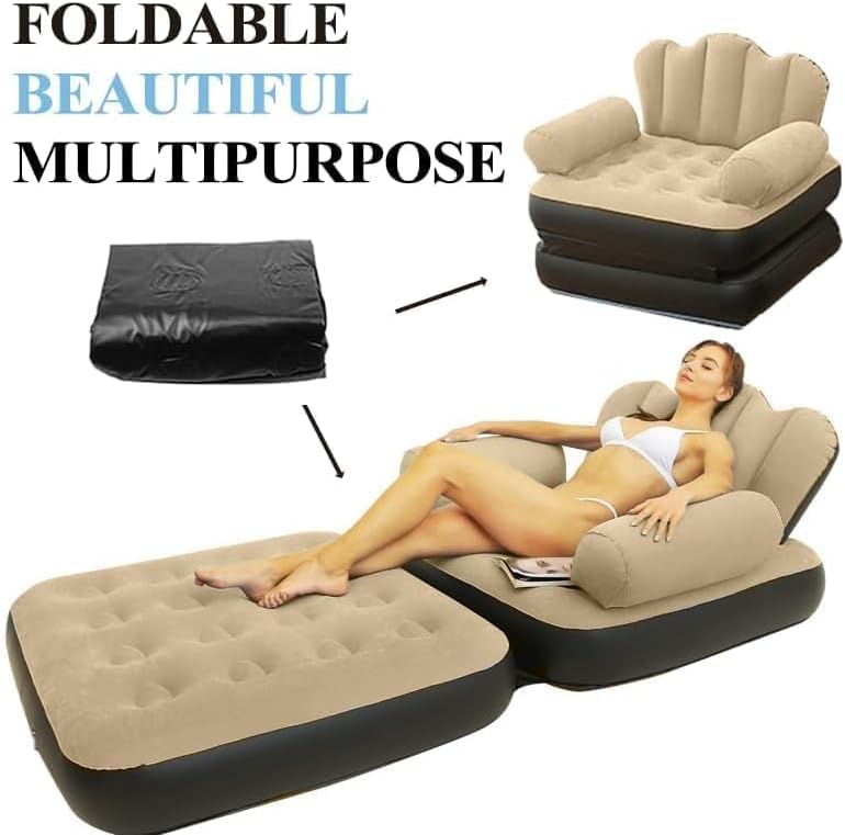 5-in-1 Inflatable Sofa Bed – Portable Inflatable Couch, Lazy Sofa for Adults, Quick Inflate, Foldable, Comfortable Air-Filled Lounge Chair for Indoor & Outdoor Use - Image 4
