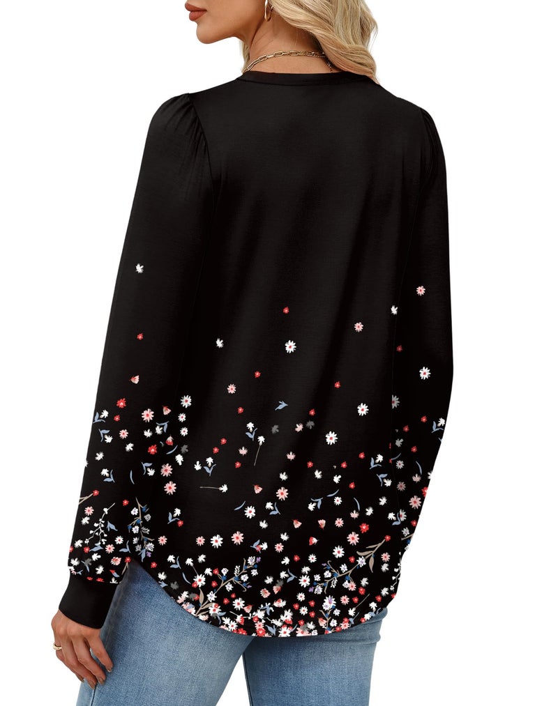 Alaroo Black Shirts Tunic Flower Tops Womens Fall Fashion 2026 Basic Crewneck Sweatshirts Boho Clothes Trendy Print 9 L - Image 5