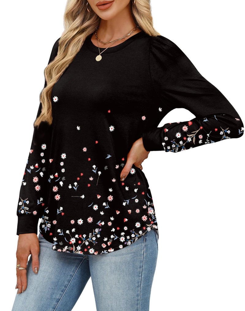 Alaroo Black Shirts Tunic Flower Tops Womens Fall Fashion 2026 Basic Crewneck Sweatshirts Boho Clothes Trendy Print 9 L - Image 4