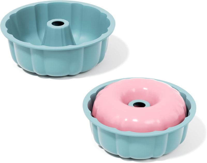 silicone cake pan, silicone Cake Molds, Bakeware Non Stick 10 inch Pan for Jello,Gelatin,cake, Silicone Baking Molds for Cakes, Round Baking Pan (blue+2 packs)