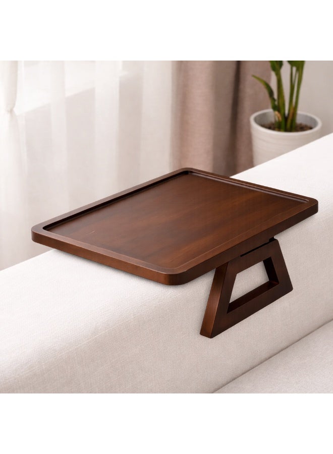 UKR Foldable Sofa Armrest Tray Table Bamboo Couch Arm Table with Secure Spiral Grip Space-Saving Sofa Side Table Alternative for Drinks, Snacks & Remotes Fits Arms 3" to 11"Wide (33 x 24 cm) (Brown) - Image 1