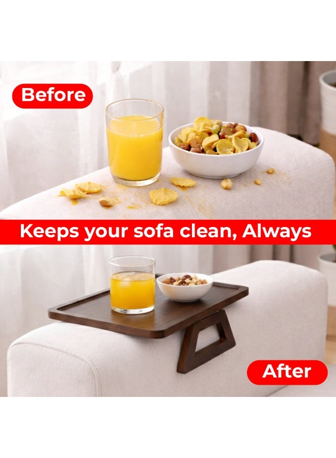 UKR Foldable Sofa Armrest Tray Table Bamboo Couch Arm Table with Secure Spiral Grip Space-Saving Sofa Side Table Alternative for Drinks, Snacks & Remotes Fits Arms 3" to 11"Wide (33 x 24 cm) (Brown) - Image 4