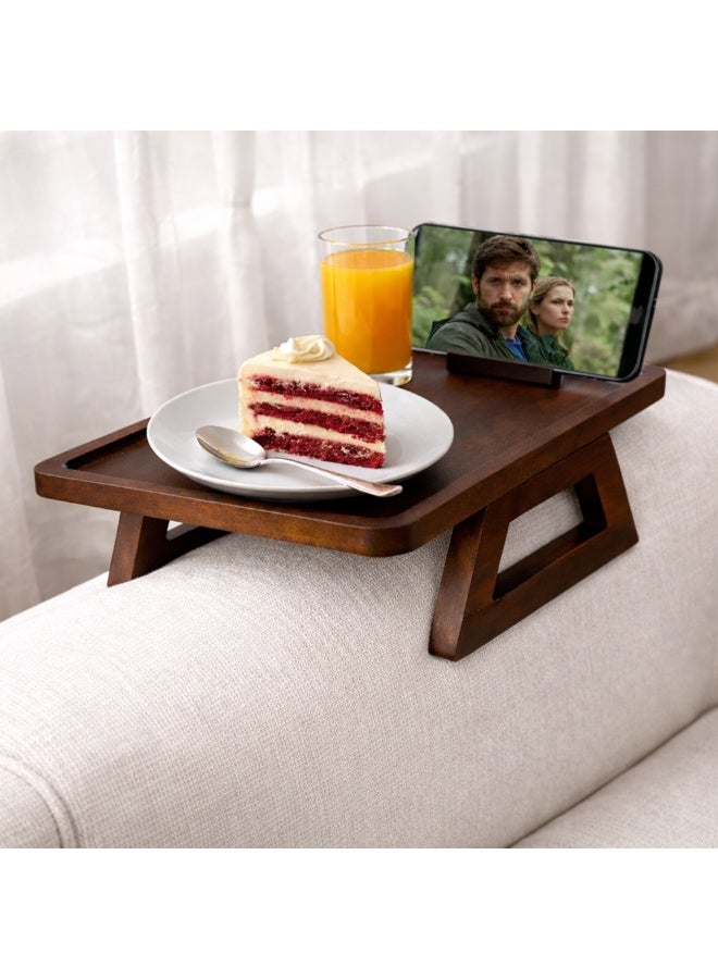 UKR Foldable Sofa Armrest Tray Table Bamboo Couch Arm Table with Secure Spiral Grip Space-Saving Sofa Side Table Alternative for Drinks, Snacks & Remotes Fits Arms 3" to 11"Wide (33 x 24 cm) (Brown) - Image 2