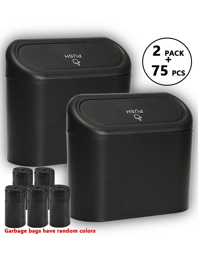 Generic 2 Packs Car Trash Can with Lid, Mini Auto Dustbin Garbage Organizer Holder, Automotive Storage Container Bin with 5 Rolls of Garbage Bags (Random Color) for Vehicle, Home, Office  - Image 1