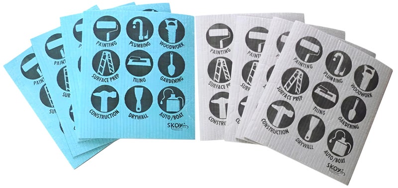 Skoy Cloth  8-Pack Eco-Friendly and Reusable Swedish Dishcloth  for Kitchen and Household Use  Plastic-Free  Gray and Teal Color w/Hardware Design - Image 1