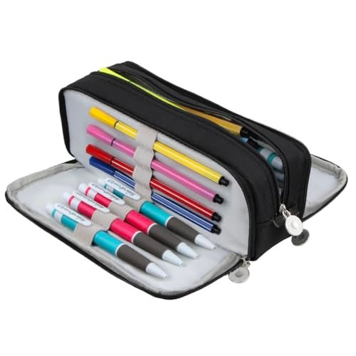 Chelory Big Capacity Pencil Case Large Storage Pencil Bag Pouch Marker 3 Compartment Stationery Pen Cases Holder for Adults School Office Organizer Gifts, Black - Image 5