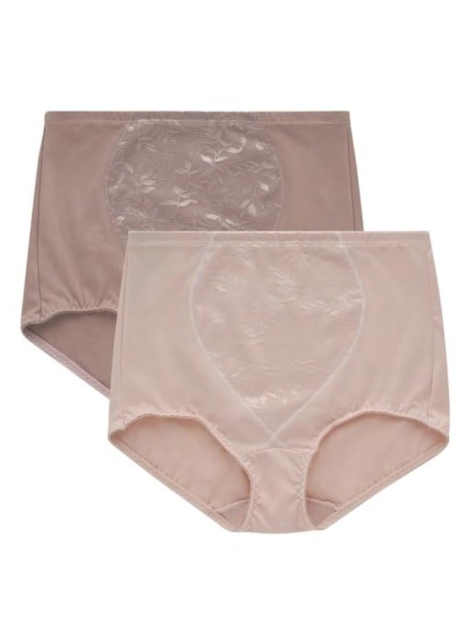 Women's Firm Shapewear Pack, Shaping Brief with Tummy Control, 2-Pack, Sandshell Jacquard/Evening Blush Jacquard, X-Large