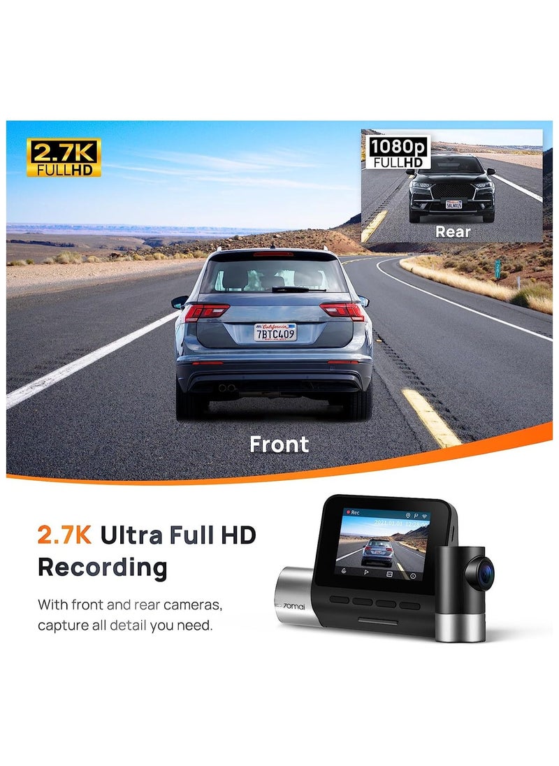 70mai - 70mai True 2.7K 1944P Ultra Full HD Dash Cam Pro Plus+ A500S Front and Rear Built-in WiFi GPS Smart Dash Camera for Cars ADAS, Sony Sensor IPS LCD Screen WDR Night Vision Built-in GPS & Route Tracking - Image 1