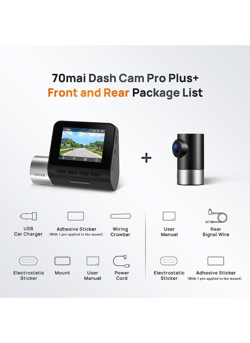 70mai - 70mai True 2.7K 1944P Ultra Full HD Dash Cam Pro Plus+ A500S Front and Rear Built-in WiFi GPS Smart Dash Camera for Cars ADAS, Sony Sensor IPS LCD Screen WDR Night Vision Built-in GPS & Route Tracking - Image 1