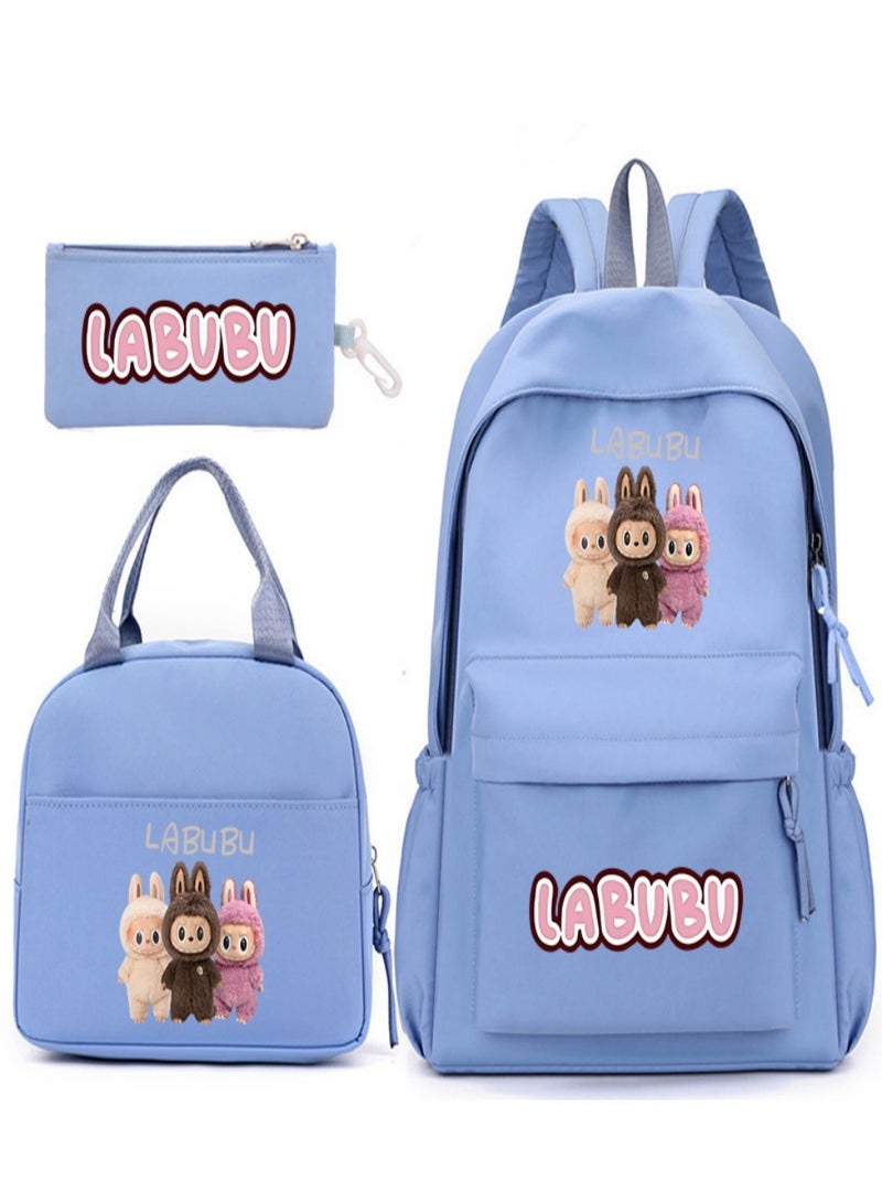 Labubu Children Backpack Schoolbag Teen Student School Book bag with Lunch Box Pen Case 3 in 1 for Kids