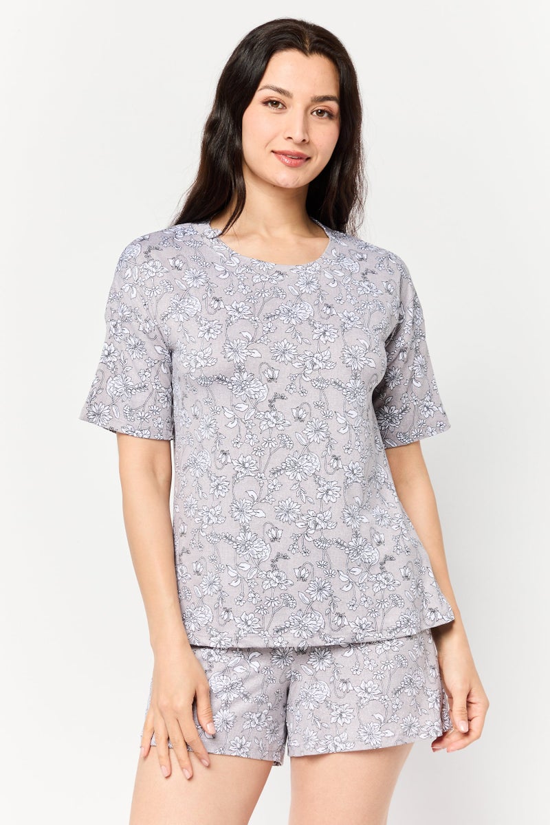 Jones New York Women 2 Pieces All Over Pajama Set, Grey - Image 1