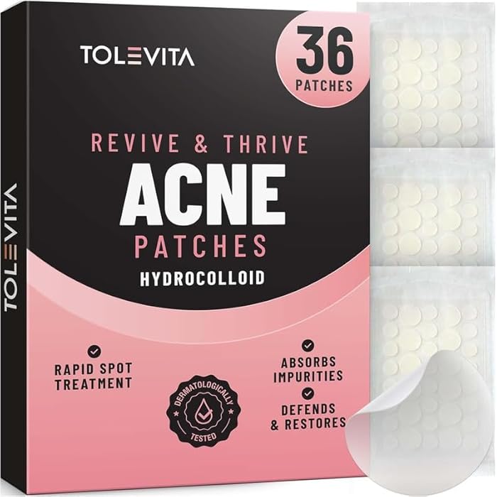 TOLEVITA Hydrocolloid Acne Patches for Face | Blemish and Zit Covering Patches for All Skin Types | Pimple Spot Stickers for Clear Skin | Waterproof, Invisible Patches for Day & Night Use - 36 Pcs - Image 1