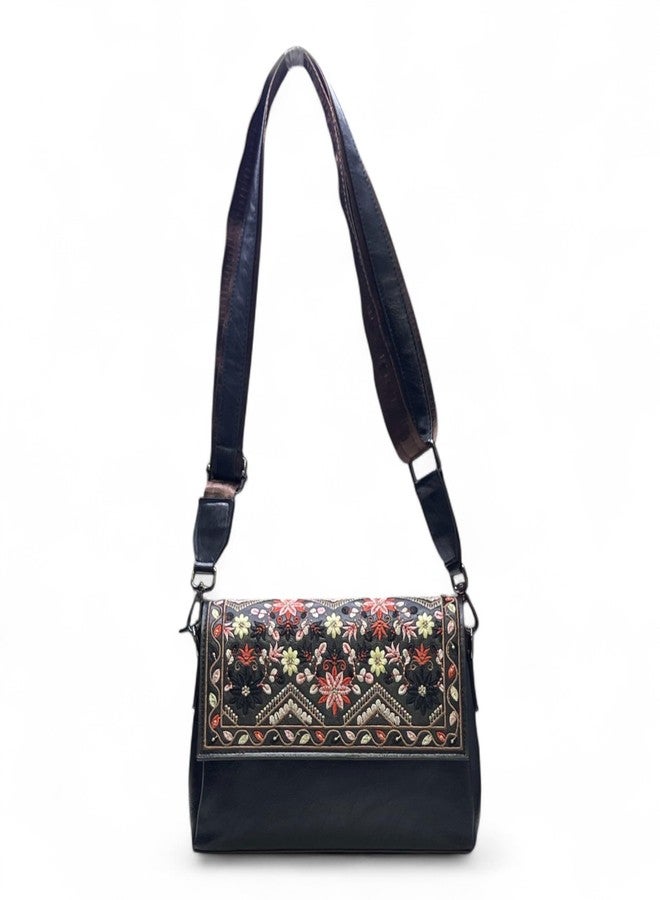 DAZZLE PU Leather Embroidery Sling Bag Crossbody Bags For Women PU Leather Leather Elegant Handbag Versatile Shoulder Bags (Black) - Image 4