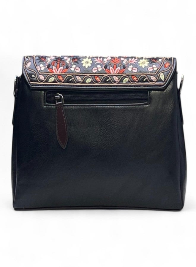 DAZZLE PU Leather Embroidery Sling Bag Crossbody Bags For Women PU Leather Leather Elegant Handbag Versatile Shoulder Bags (Black) - Image 3