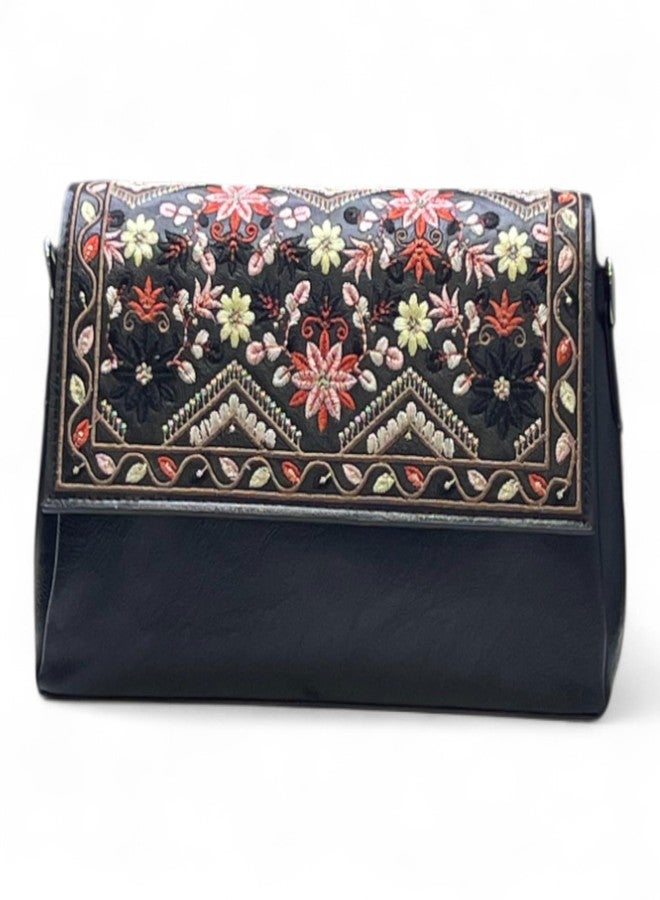 DAZZLE PU Leather Embroidery Sling Bag Crossbody Bags For Women PU Leather Leather Elegant Handbag Versatile Shoulder Bags (Black) - Image 2