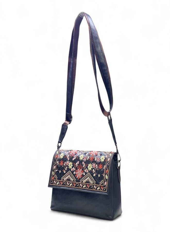 DAZZLE PU Leather Embroidery Sling Bag Crossbody Bags For Women PU Leather Leather Elegant Handbag Versatile Shoulder Bags (Black) - Image 5