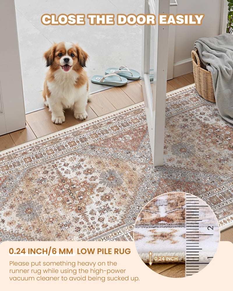 Restydon Runner Rug 2x8 Runners for Hallways Non Slip Washable, Vintage Hallway Runner Rugs for Living Room, Low Pile Soft Hallway Rug for Kitchen Bedroom Laundry Room Rug(Orange,2'x8') - Image 5