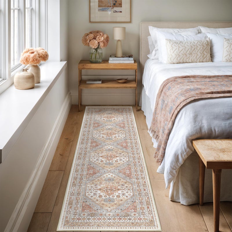 Restydon Runner Rug 2x8 Runners for Hallways Non Slip Washable, Vintage Hallway Runner Rugs for Living Room, Low Pile Soft Hallway Rug for Kitchen Bedroom Laundry Room Rug(Orange,2'x8') - Image 4
