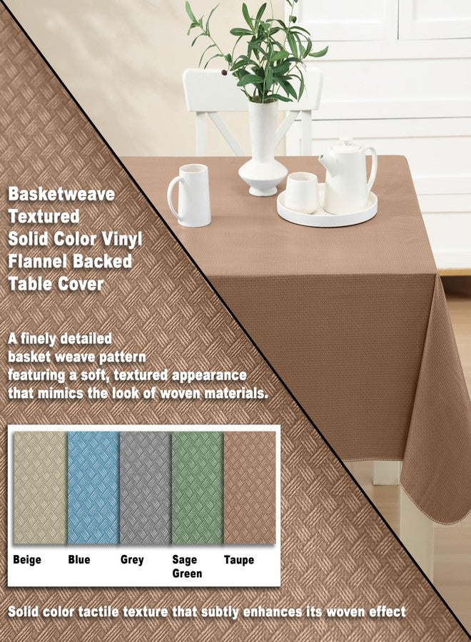 Newbridge Basketweave Vinyl Flannel Backed Tablecloth, 52 x 70 Inch Rectangle, Taupe, Basket Weave Textured Indoor Outdoor Waterproof Table Cover for Patio, Kitchen, Dining - Image 2