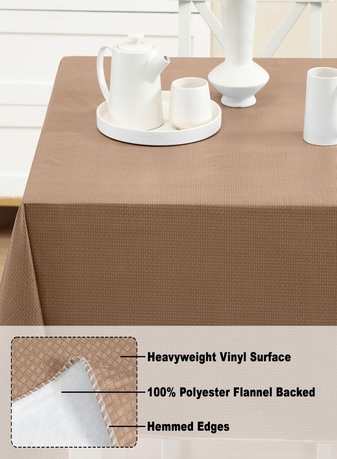 Newbridge Basketweave Vinyl Flannel Backed Tablecloth, 52 x 70 Inch Rectangle, Taupe, Basket Weave Textured Indoor Outdoor Waterproof Table Cover for Patio, Kitchen, Dining - Image 4