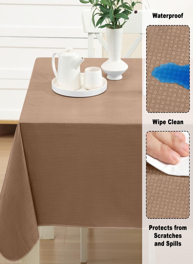 Newbridge Basketweave Vinyl Flannel Backed Tablecloth, 52 x 70 Inch Rectangle, Taupe, Basket Weave Textured Indoor Outdoor Waterproof Table Cover for Patio, Kitchen, Dining - Image 3