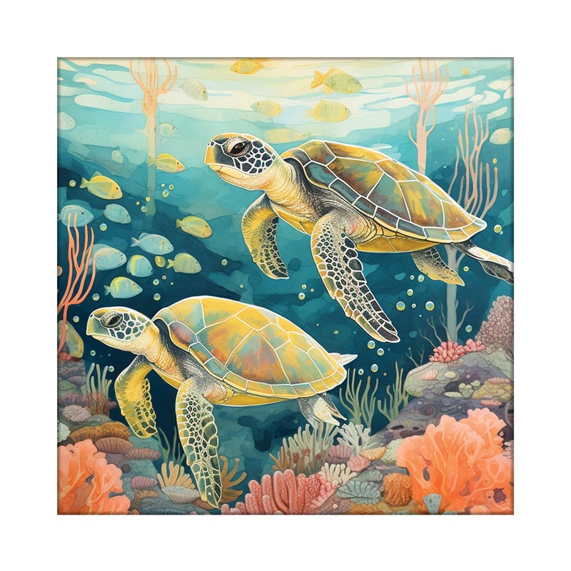 Olive Tree Wooden Wall Art Turtles Canvas Painting for Home Bedroom Living RoomEngineered Wood FrameModern Stylish Hanging Wall Art Painting for Wall Decoration24 x 24 inch Multicolour - Image 3